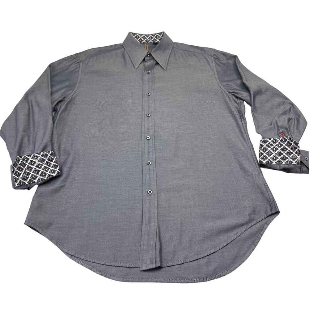 ROBERT GRAHAM Shirt Mens M Button Down Blue Gray Flip Cuff Classic Long Sleeves